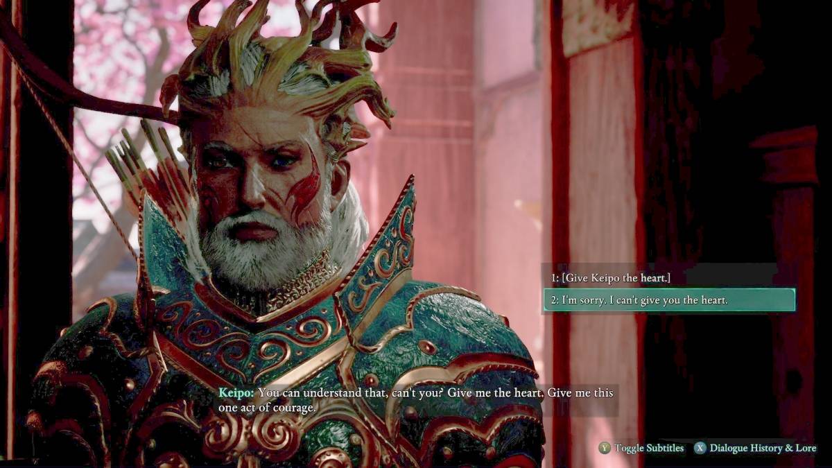 Jogabilidade de Avowed mostrando a decisão crucial de dar ou não a Keipo o Coração de Leviatã