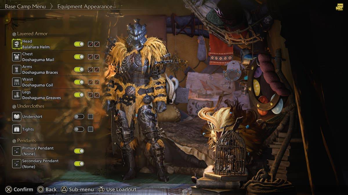 Bild: Layered -Rüstungsmenü